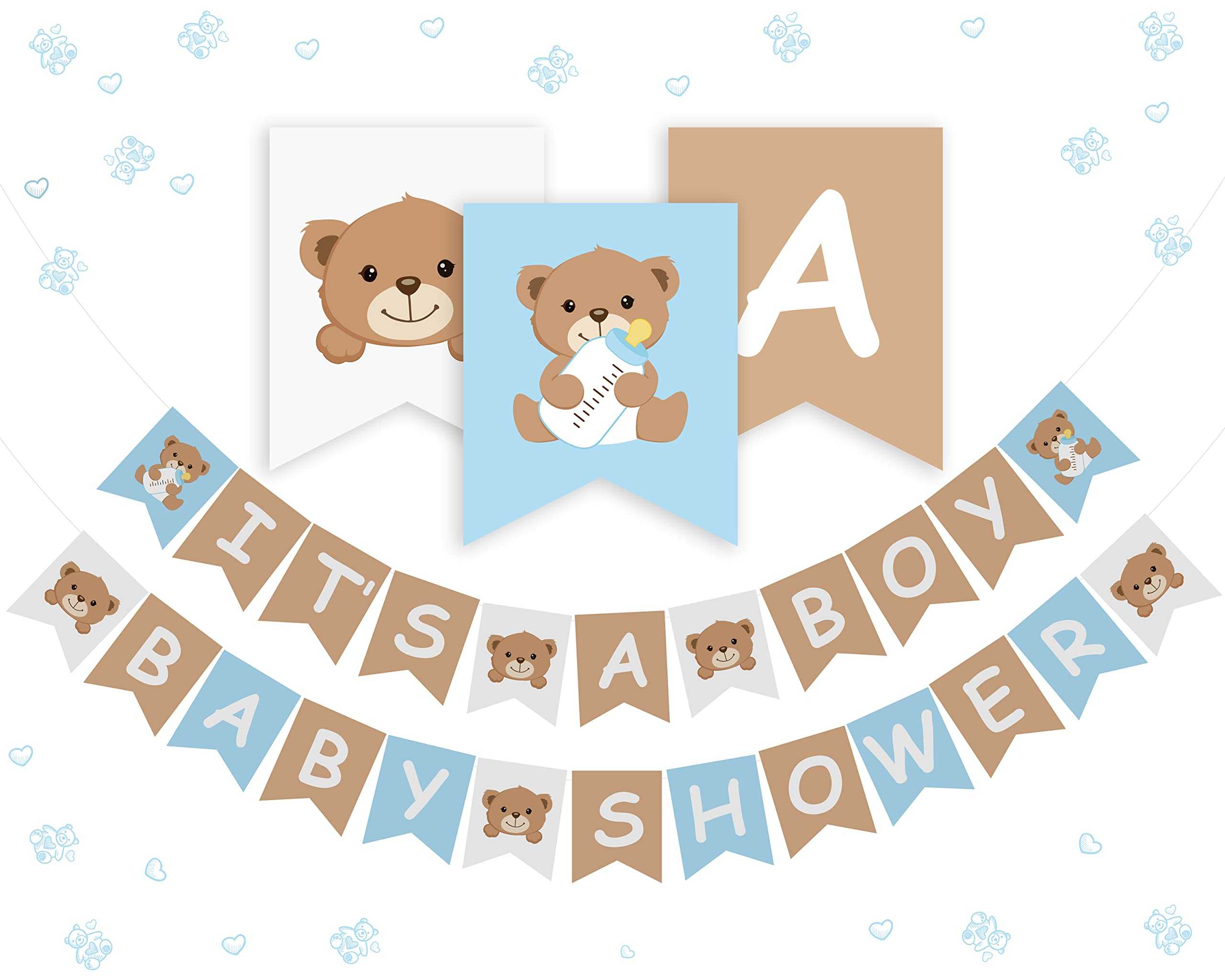 Bear Baby Shower Banner - It's A Boy Baby Shower Bunting Banner Bear Baby  Shower Decorations Blue and Brown