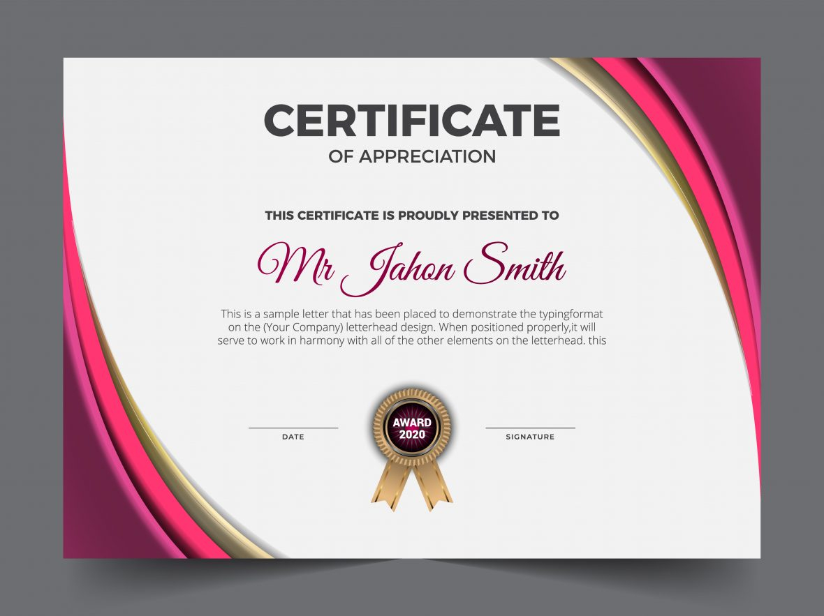Beautiful certificate of achievement template – GraphicsFamily In Beautiful Certificate Templates