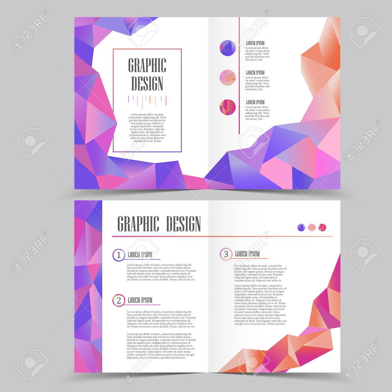 Beautiful Half-fold Brochure Template Design With Crystal Elements  With Regard To Half Page Brochure Template