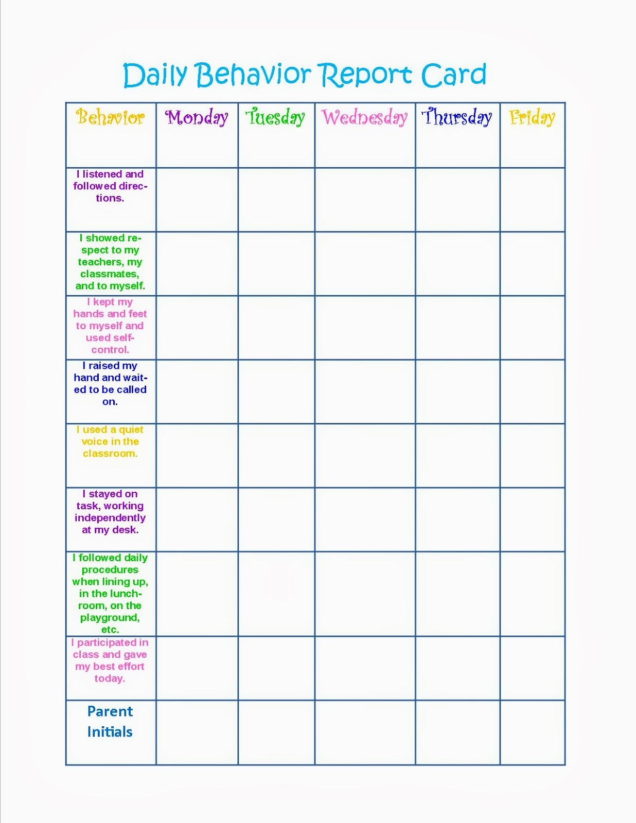 Behavior Charts Printable for Kids  Activity Shelter Throughout Daily Behavior Report Template