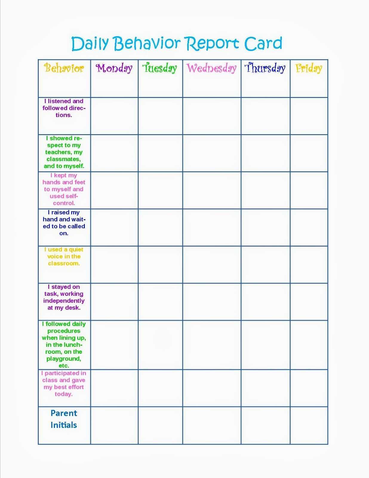 Behavior Charts Printable for Kids  Activity Shelter Throughout Daily Behavior Report Template