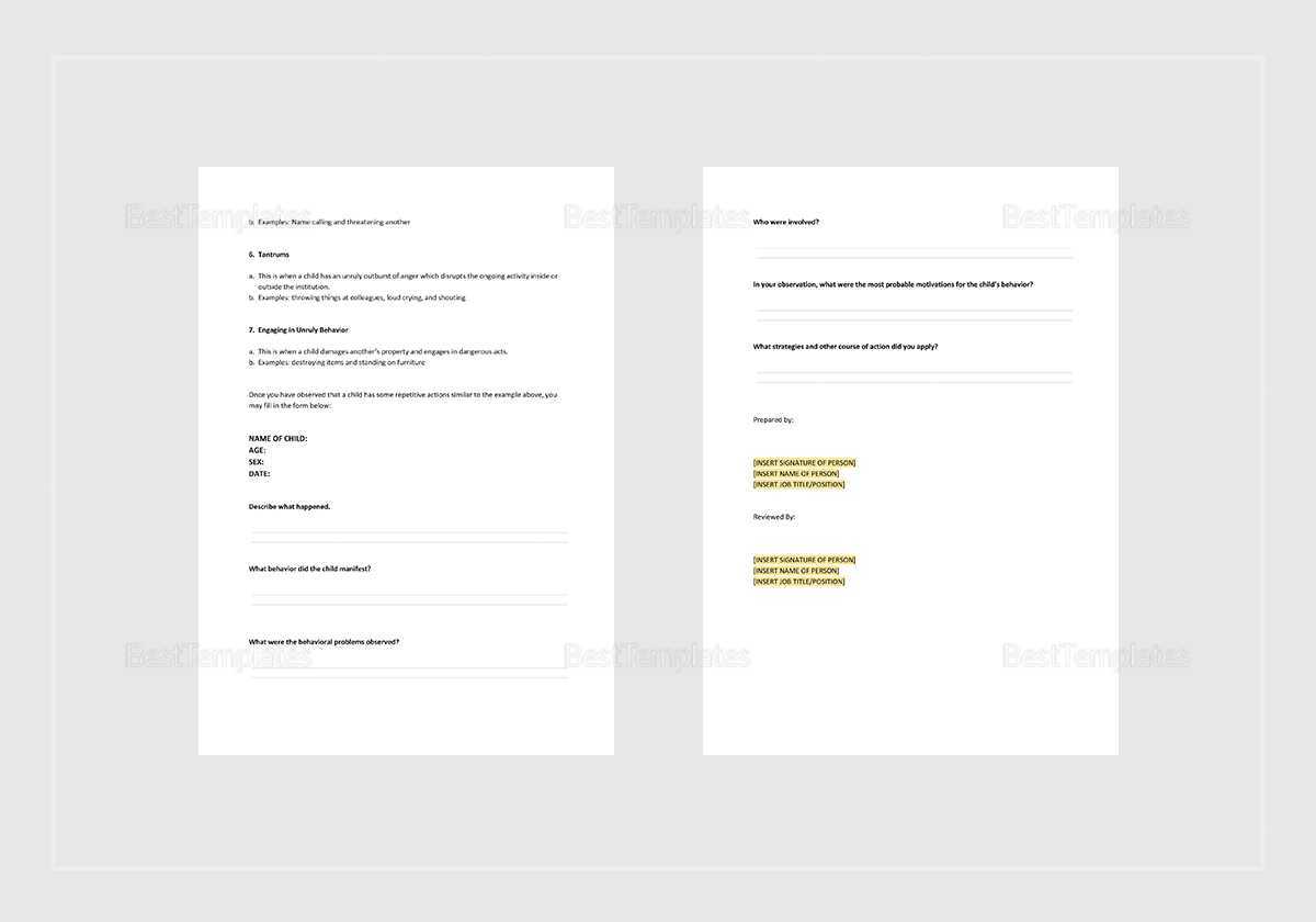 Behaviour Incident Report Template In Word, Apple Pages In Behaviour Report Template