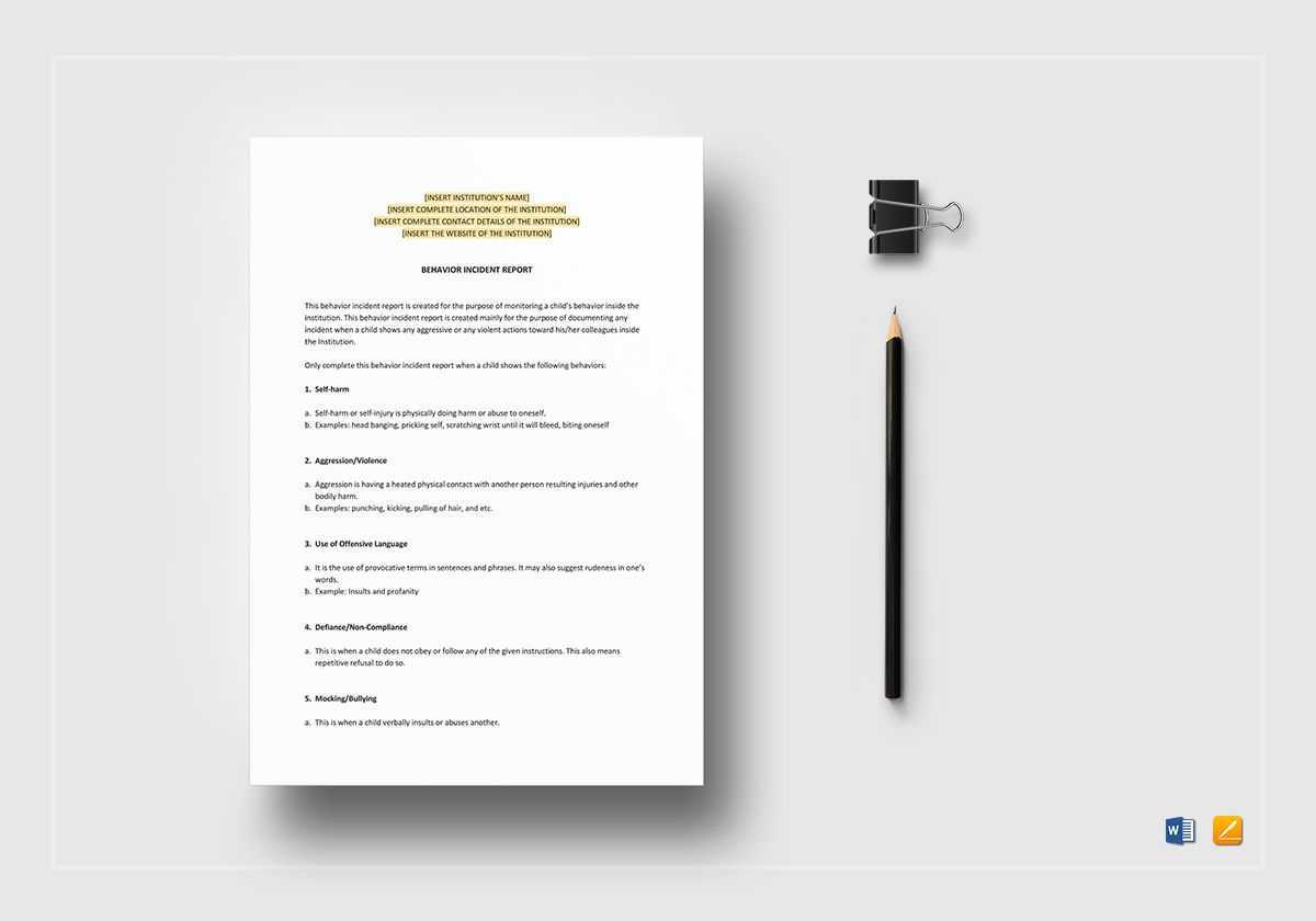 Behaviour Incident Report Template In Word, Apple Pages With Regard To Behaviour Report Template