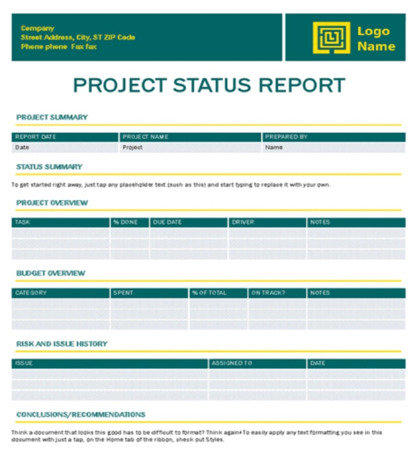 Best Free Project Status Report Templates (Word, Excel, PPT) With Project Weekly Status Report Template Excel