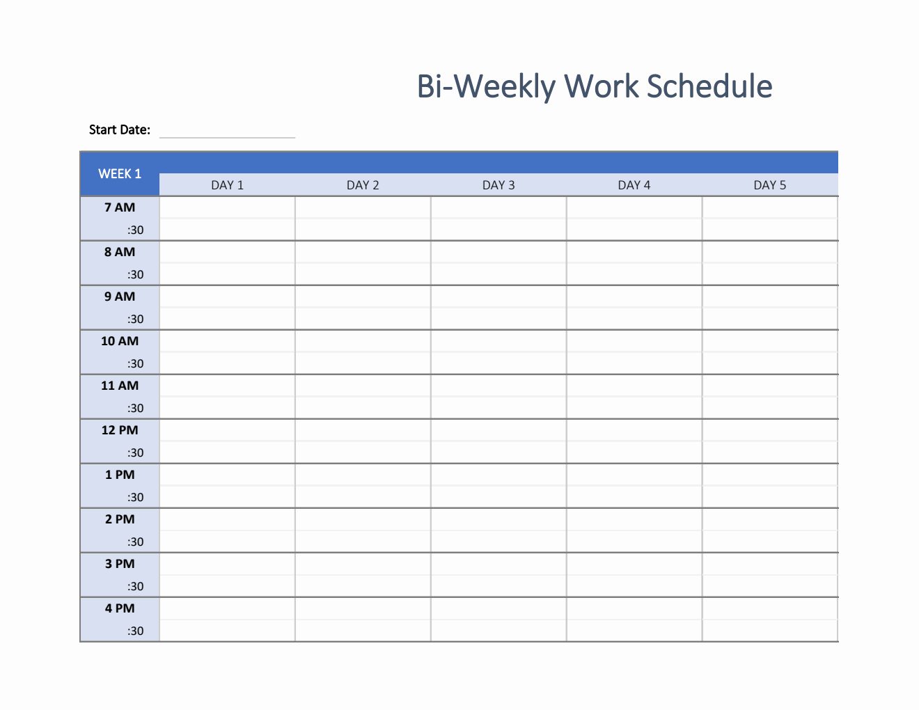 Bi Weekly Work Schedule in Excel Regarding Blank Monthly Work Schedule Template
