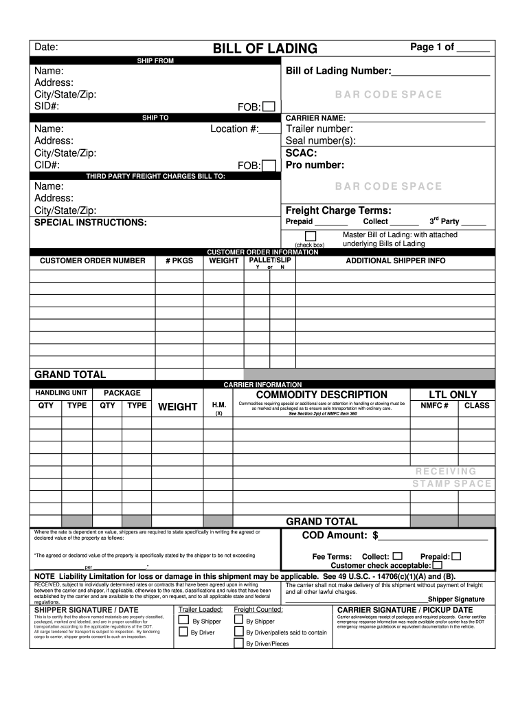 Bill Of Lading Form - Fill Online, Printable, Fillable, Blank For Blank Bol Template Bill Of Lading Form - Fill Online, Printable, Fillable, Blank For Blank Bol Template