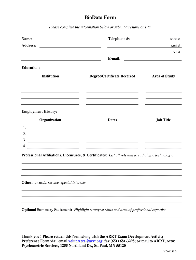 Biodata Form – Fill Online, Printable, Fillable, Blank  PdfFiller With Regard To Free Bio Template Fill In Blank