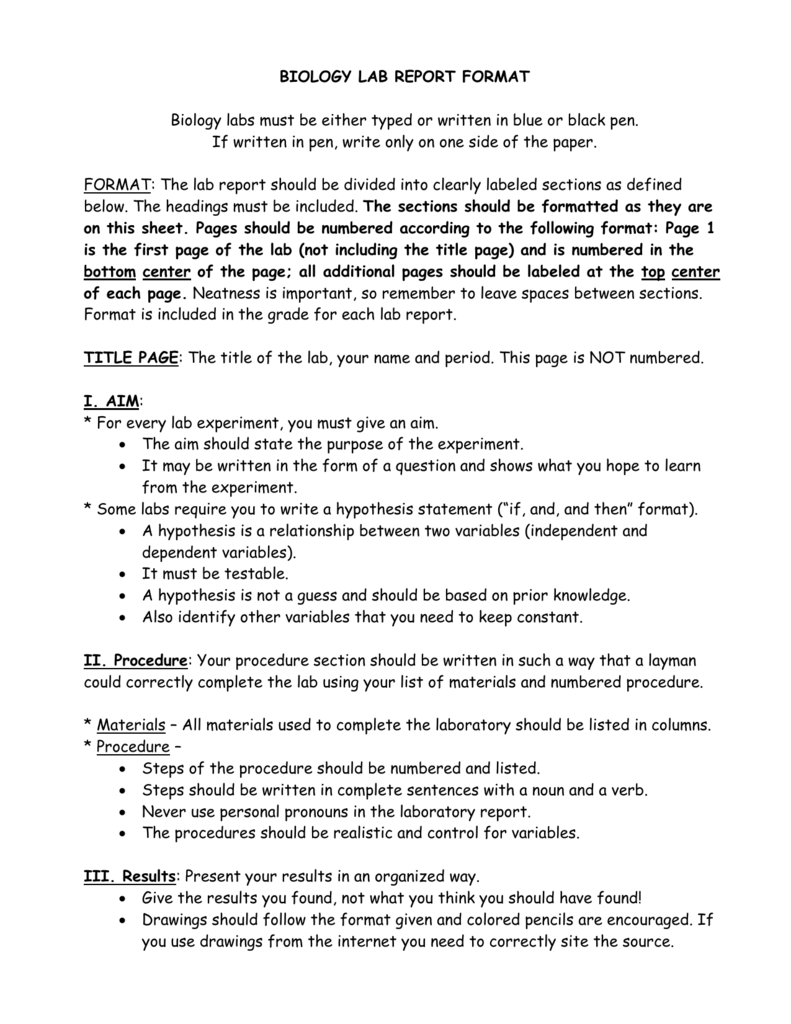 BIOLOGY LAB REPORT FORMAT Throughout Biology Lab Report Template