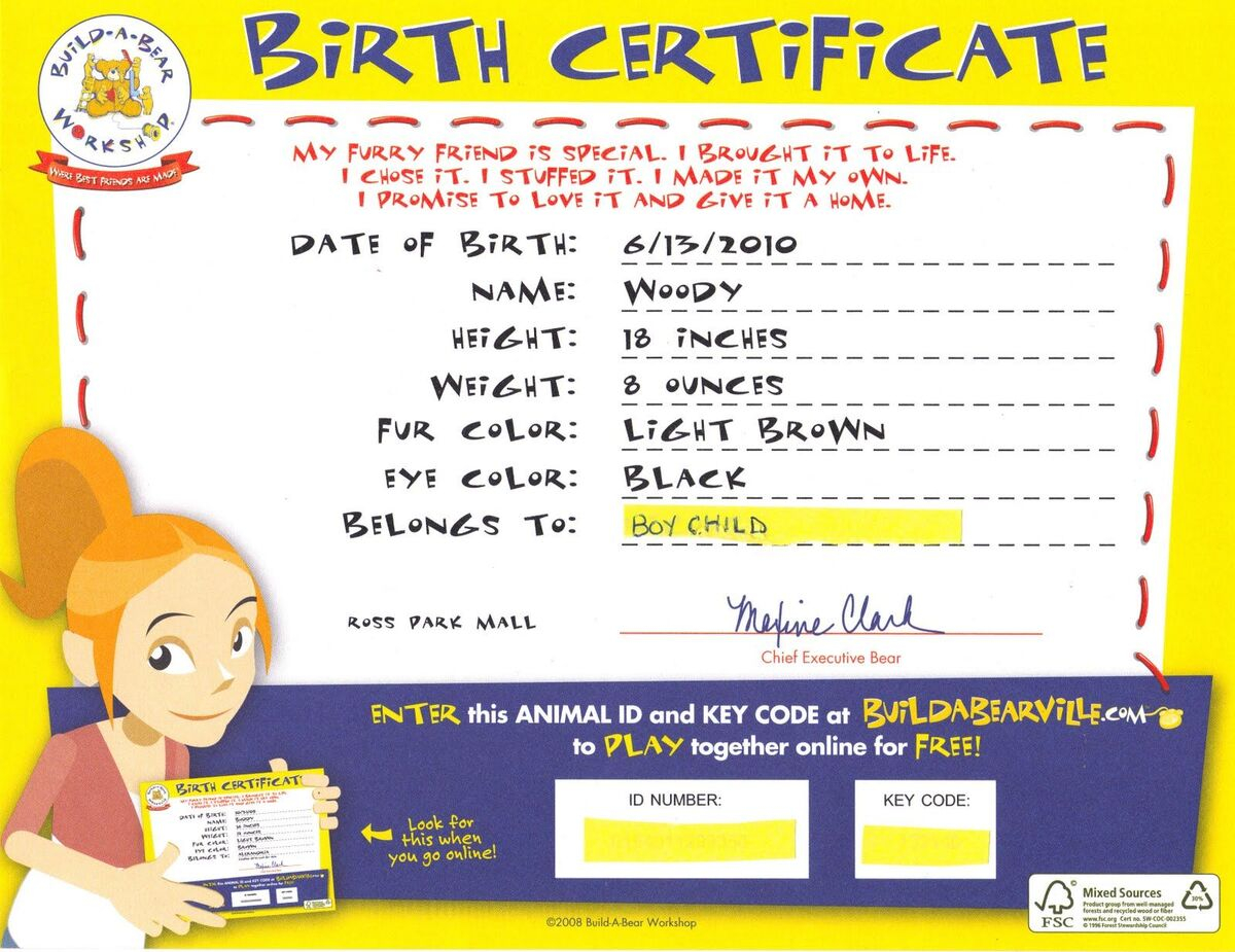 Birth Certificate  Build-A-Bear-Ville Wiki  Fandom In Build A Bear Birth Certificate Template