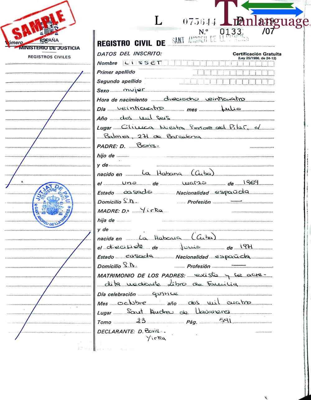 Birth Certificate Spain Intended For Birth Certificate Translation Template English To Spanish