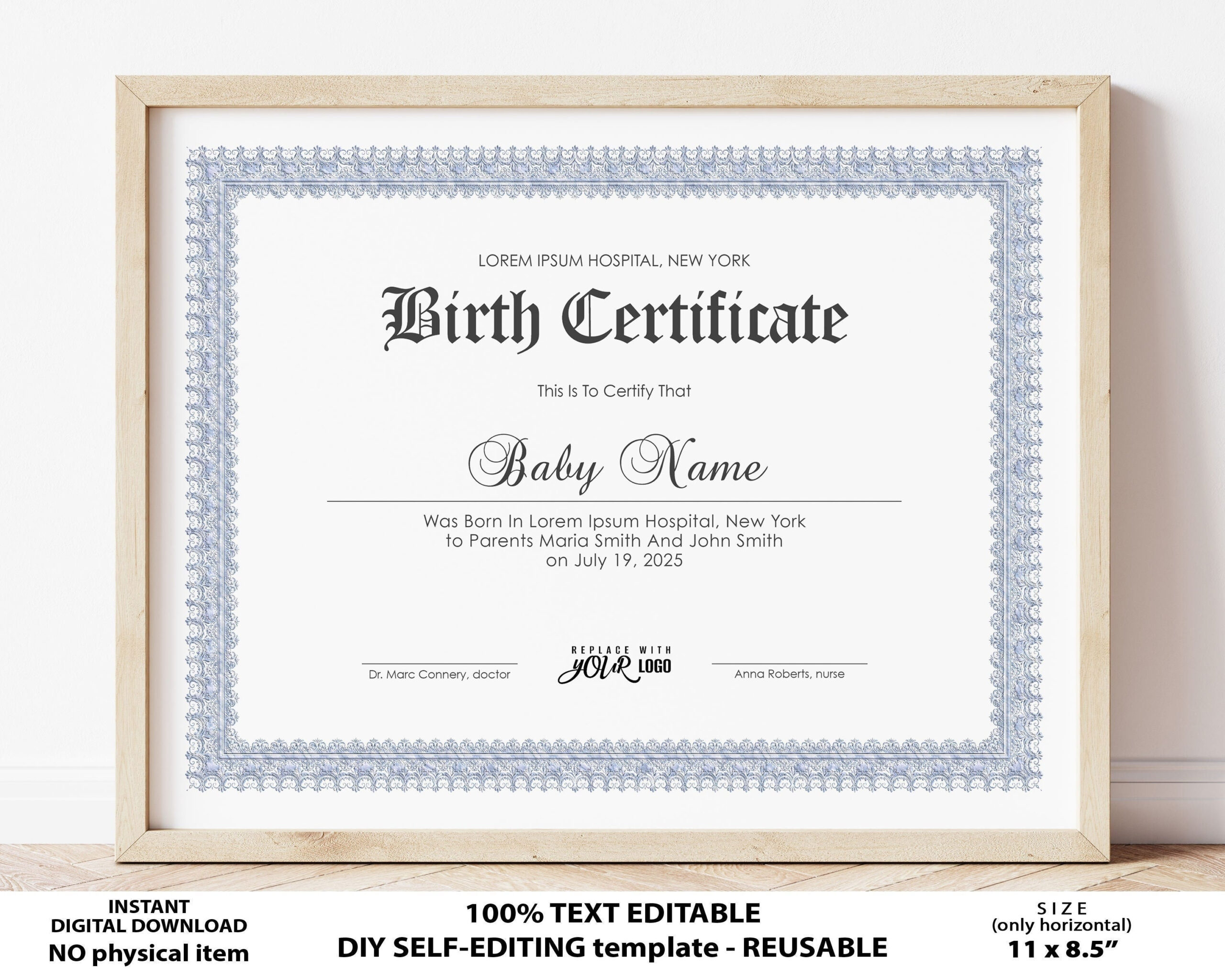 Birth Certificate Template Printable Certificate of Birth Baby  Pertaining To Editable Birth Certificate Template