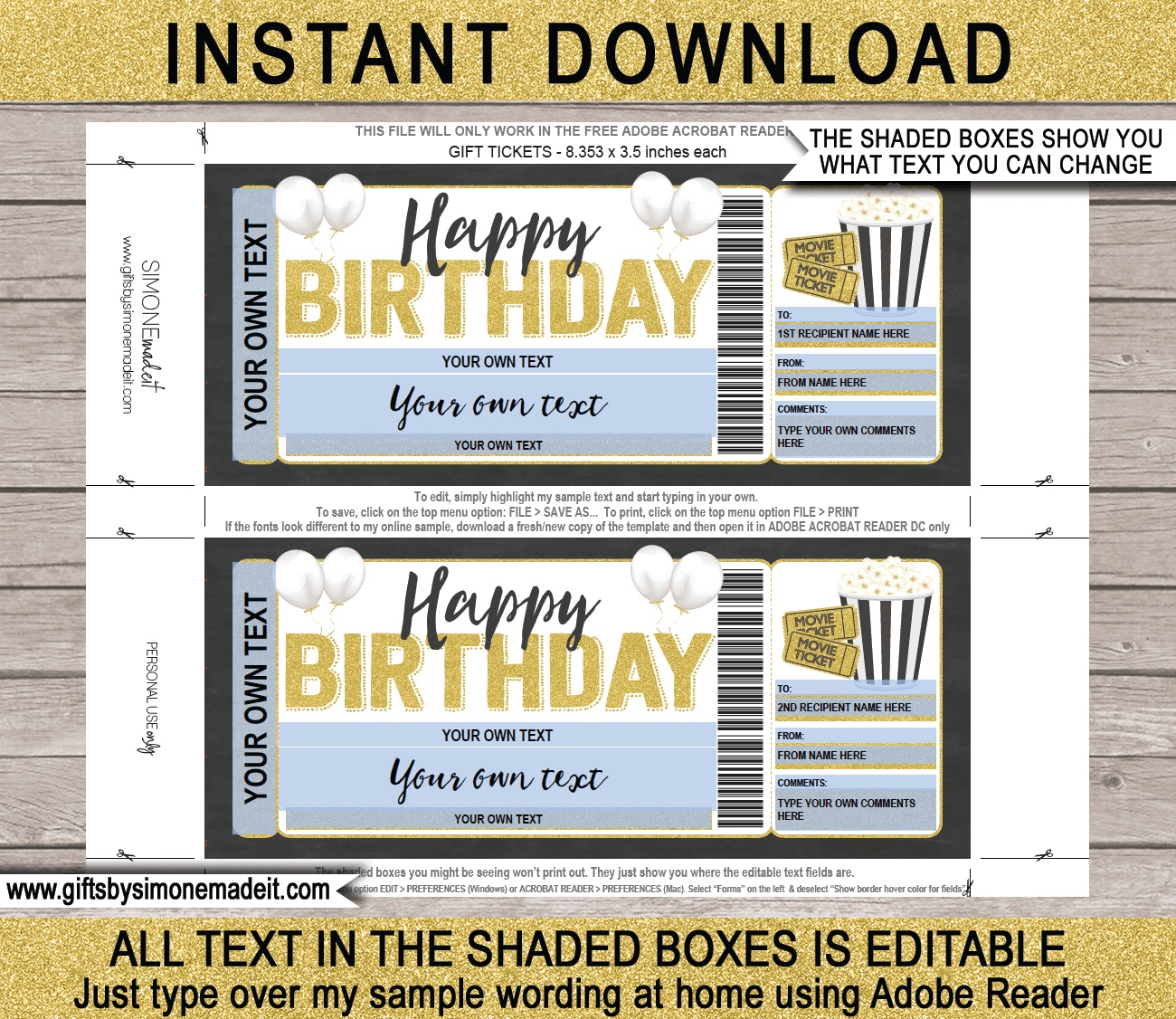 Birthday Movie Ticket Template  Printable Gift Voucher Certificate In Movie Gift Certificate Template