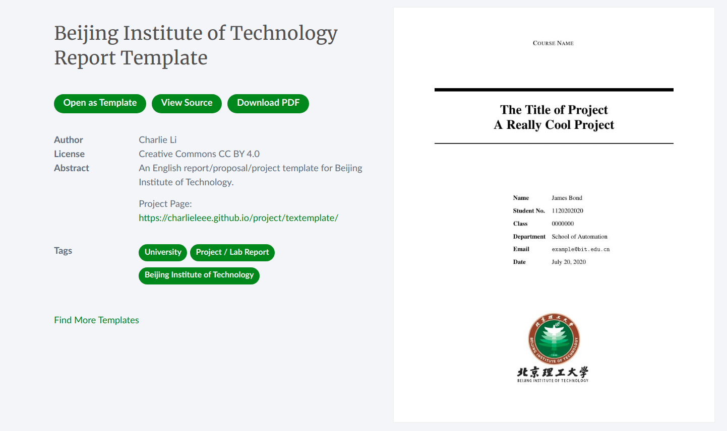 BIT LaTeX template  Chengkun Li Intended For Latex Project Report Template