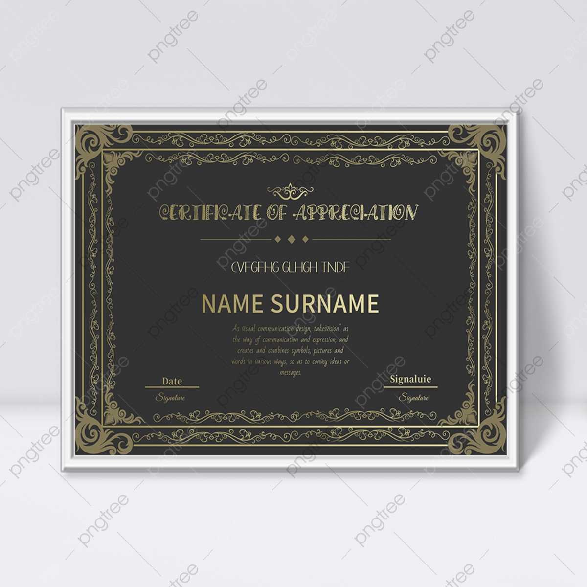 Black Vintage Elegant Pattern Frame Certificate Template Template  Throughout Commemorative Certificate Template