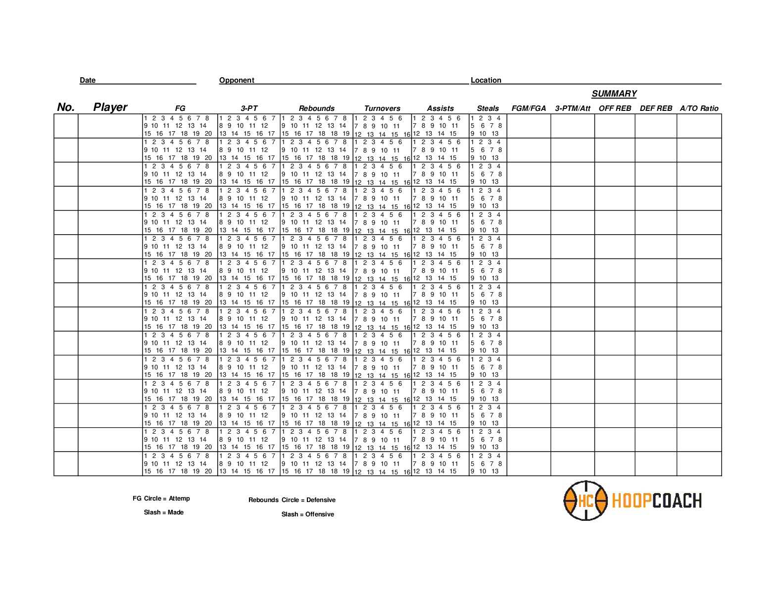 Blank Basketball Stat Sheets - Hoop Coach