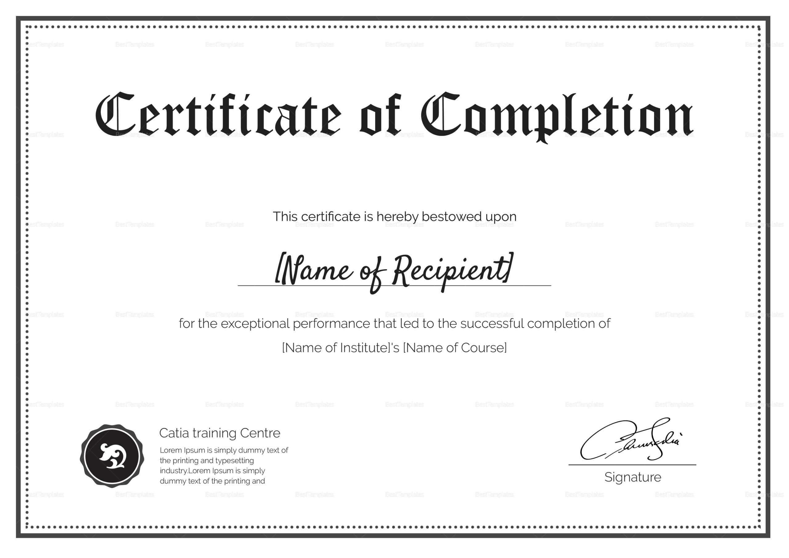 Blank Completion Certificate Design Template In PSD, Word In Certificate Of Completion Word Template