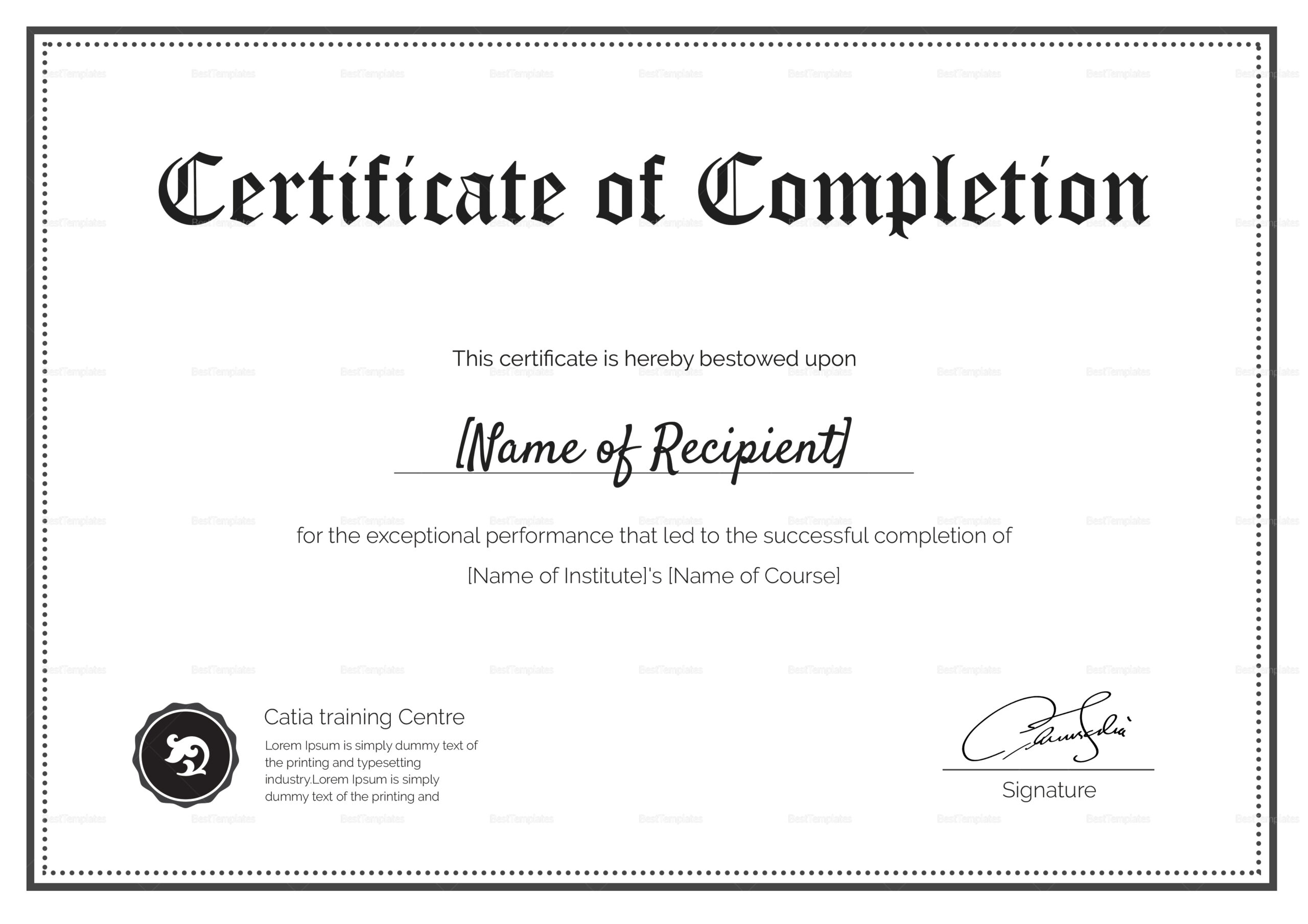 Blank Completion Certificate Design Template in PSD, Word With Certificate Of Completion Template Word