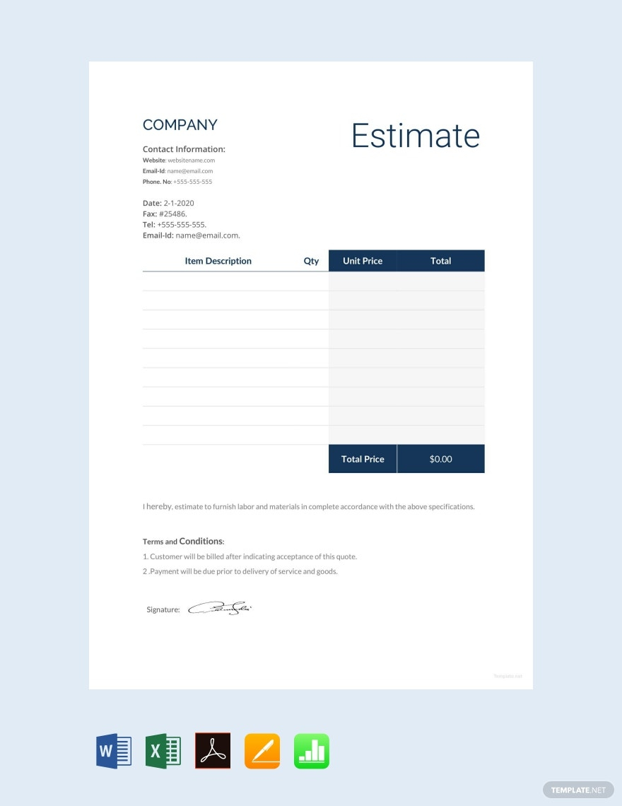 Blank Estimate Template - Google Docs, Google Sheets, Excel, Word  With Regard To Blank Estimate Form Template