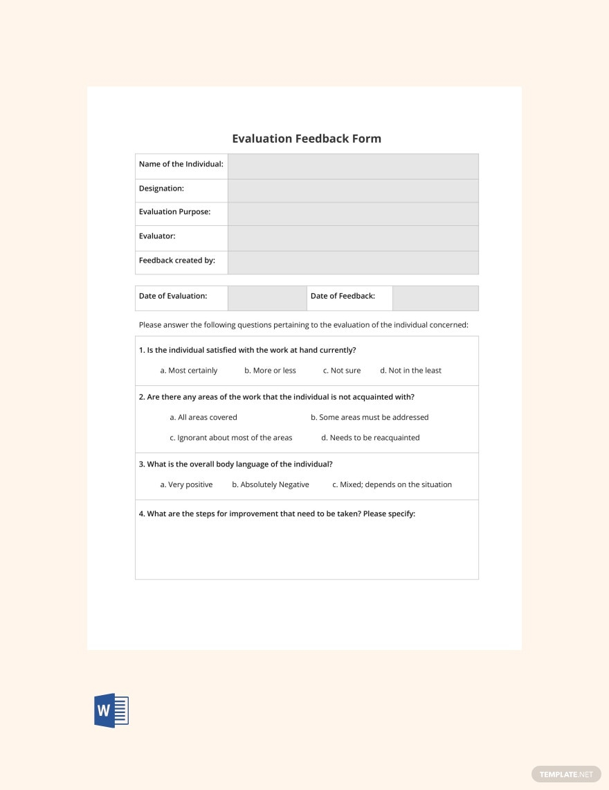 Blank HR Evaluation Feedback Form Template - Google Docs, Word  Regarding Blank Evaluation Form Template