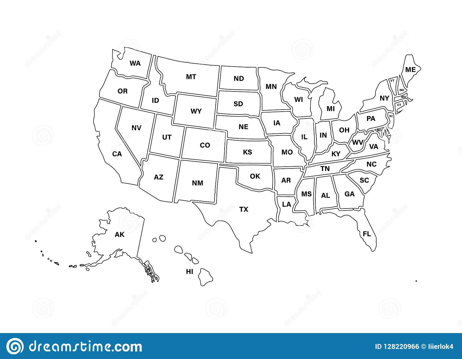 Blank Similar USA Map Isolated on White Background