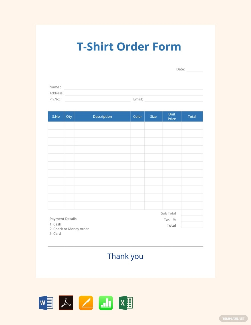 Blank T Shirt Order Form Template – Google Docs, Google Sheets  Inside Blank T Shirt Order Form Template