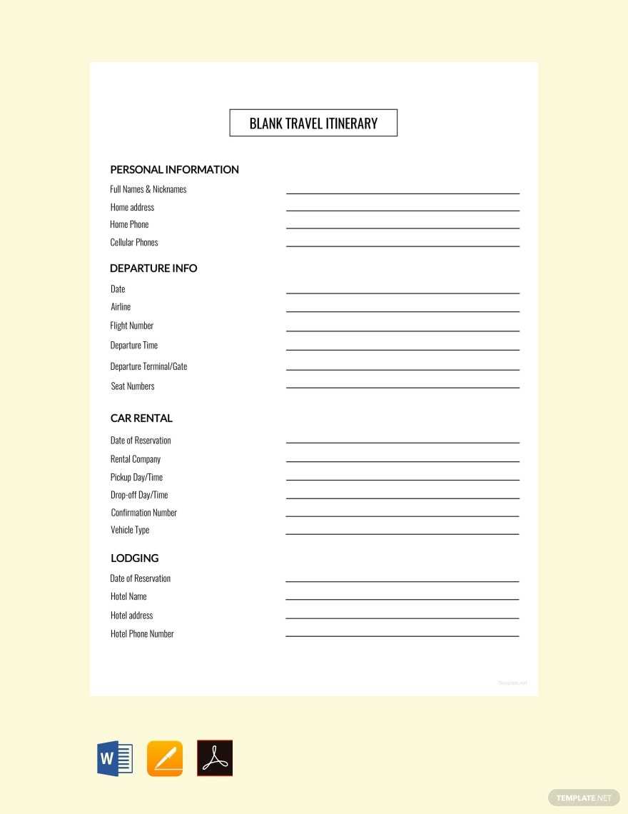 Blank Travel Itinerary Template - Google Docs, Word  Template