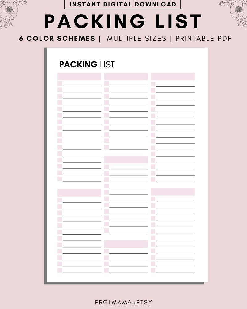 Blank Vacation Packing List Printable Packing List Template – Etsy