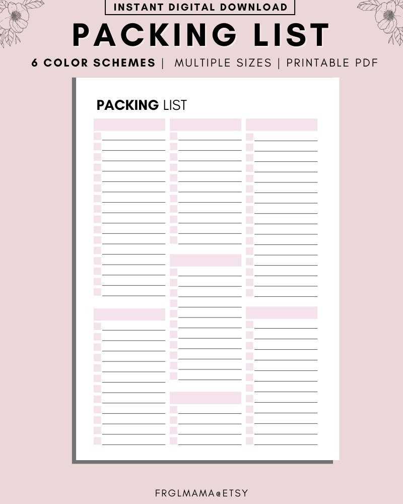 Blank Vacation Packing List Printable Packing List Template – Etsy