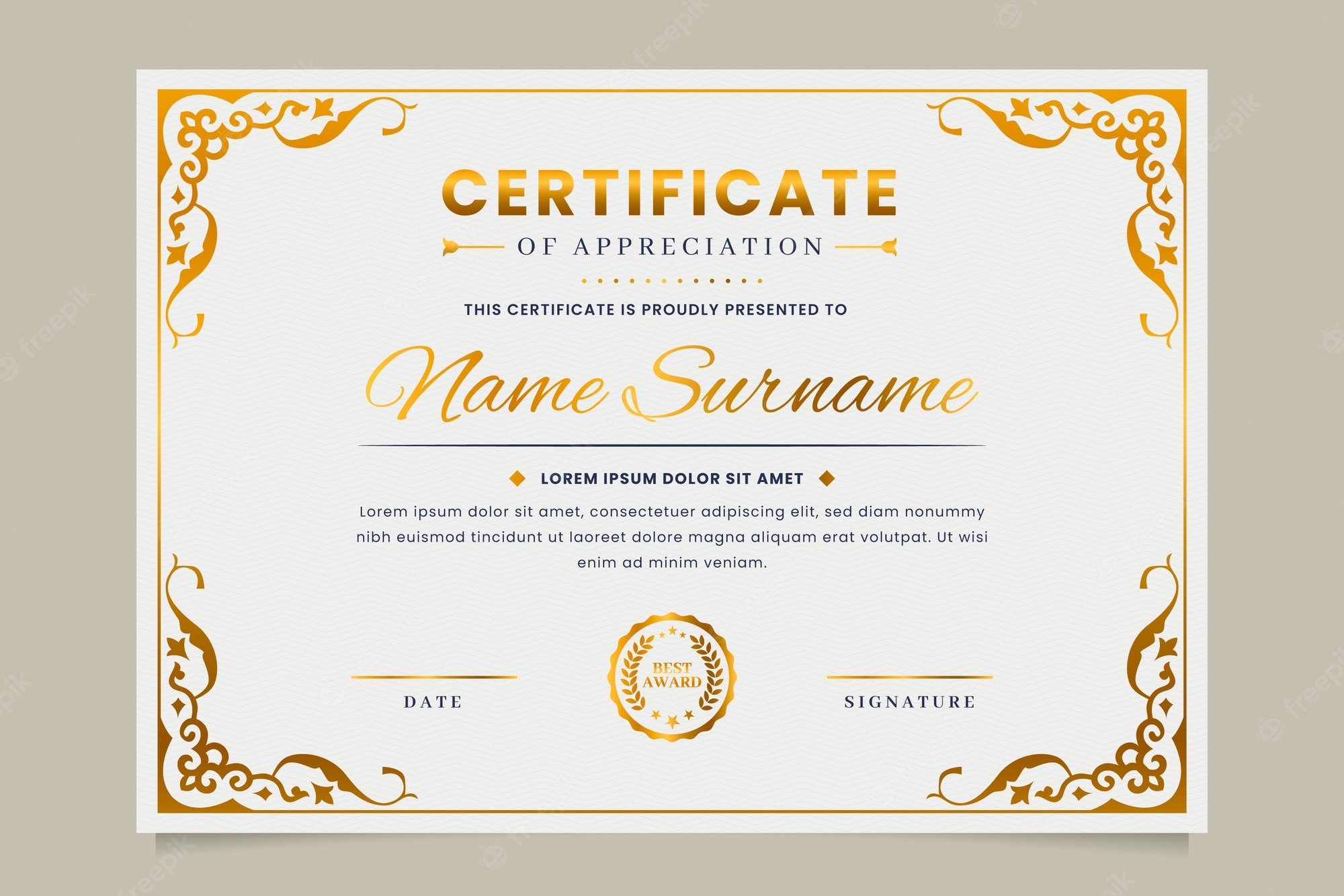 Blue and gold certificate Vectors & Illustrations for Free  Within Felicitation Certificate Template