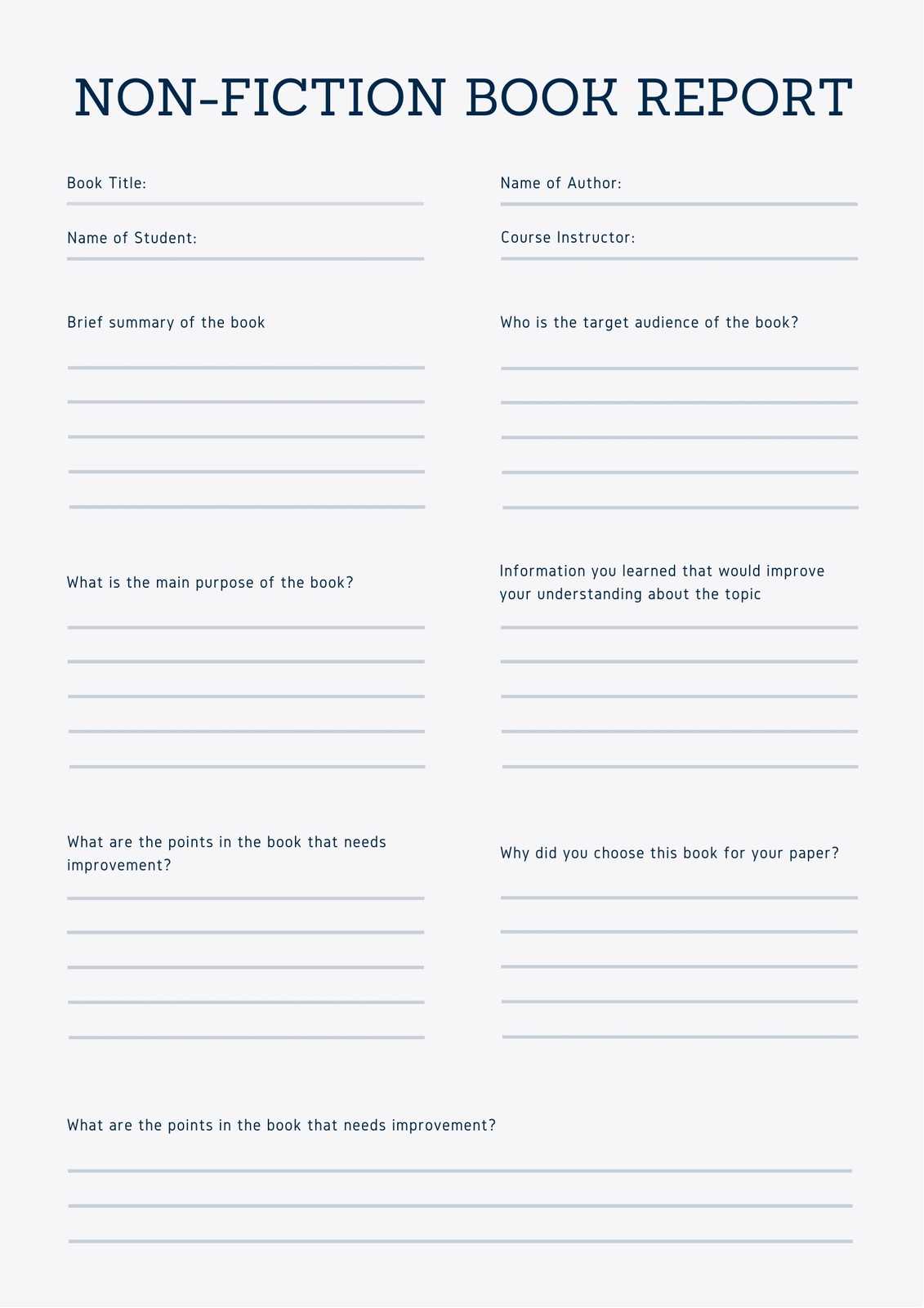 Nonfiction Book Report Template