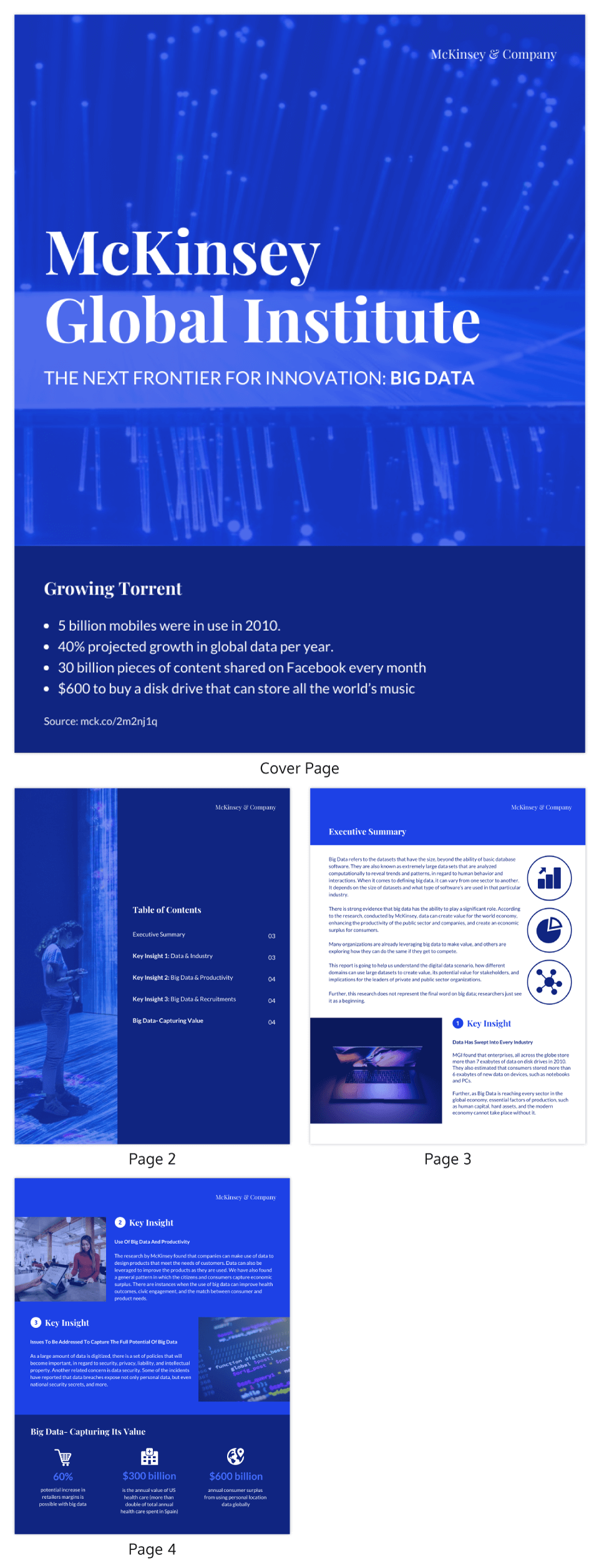 Blue Tech McKinsey Consulting Report Template With Mckinsey Consulting Report Template