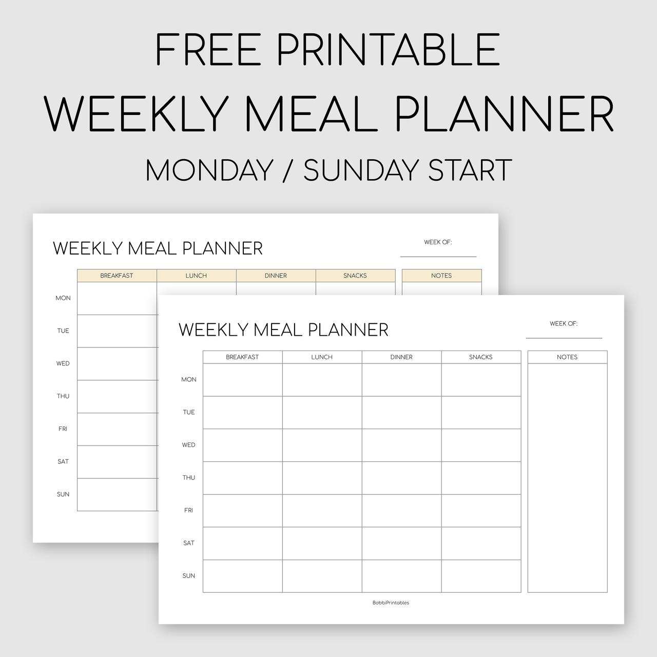 BobbiPrintables — Free Printable Weekly Meal Planner Download Here Intended For Blank Meal Plan Template