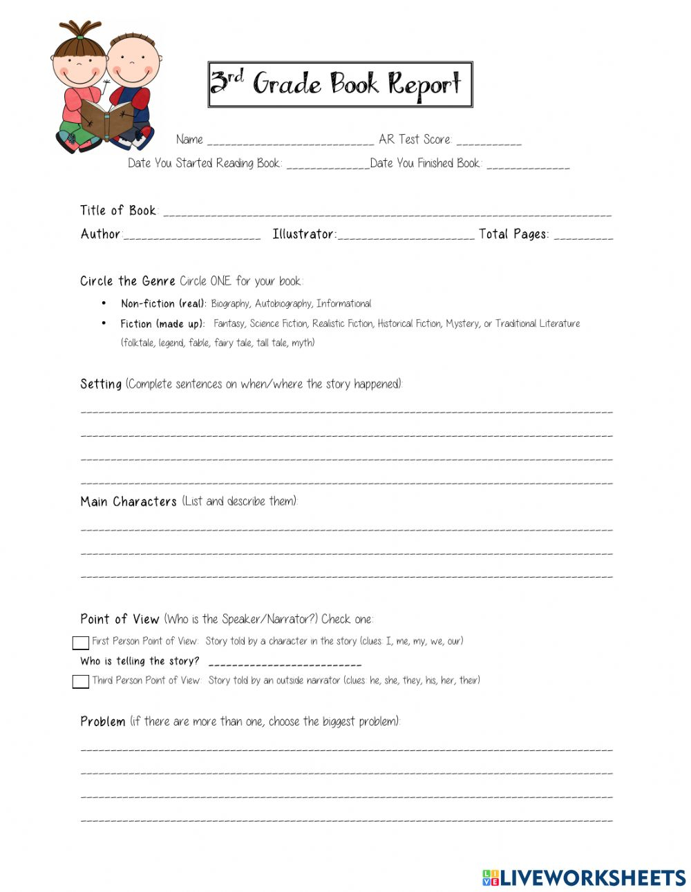 Book Report – Third Graders Worksheet Within Book Report Template 3Rd Grade