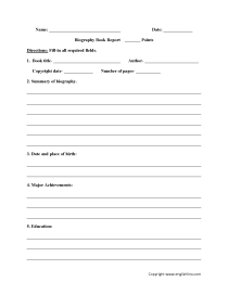 Book Report Worksheets  Biography Book Report Worksheets Regarding Biography Book Report Template