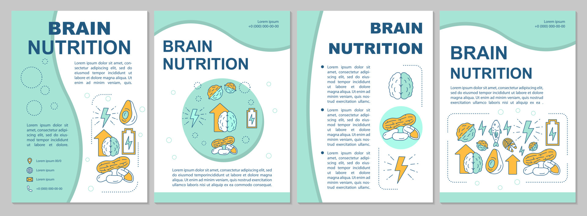 Brain nutrition brochure template. Nuts, healthy food