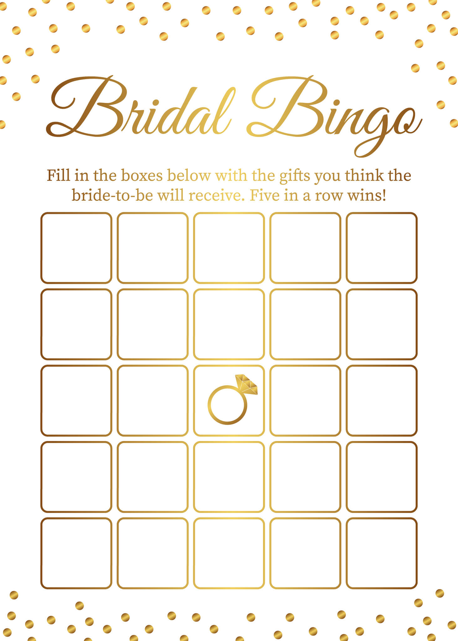 Bridal Bingo Card Template. Bridal Shower Bingo Games