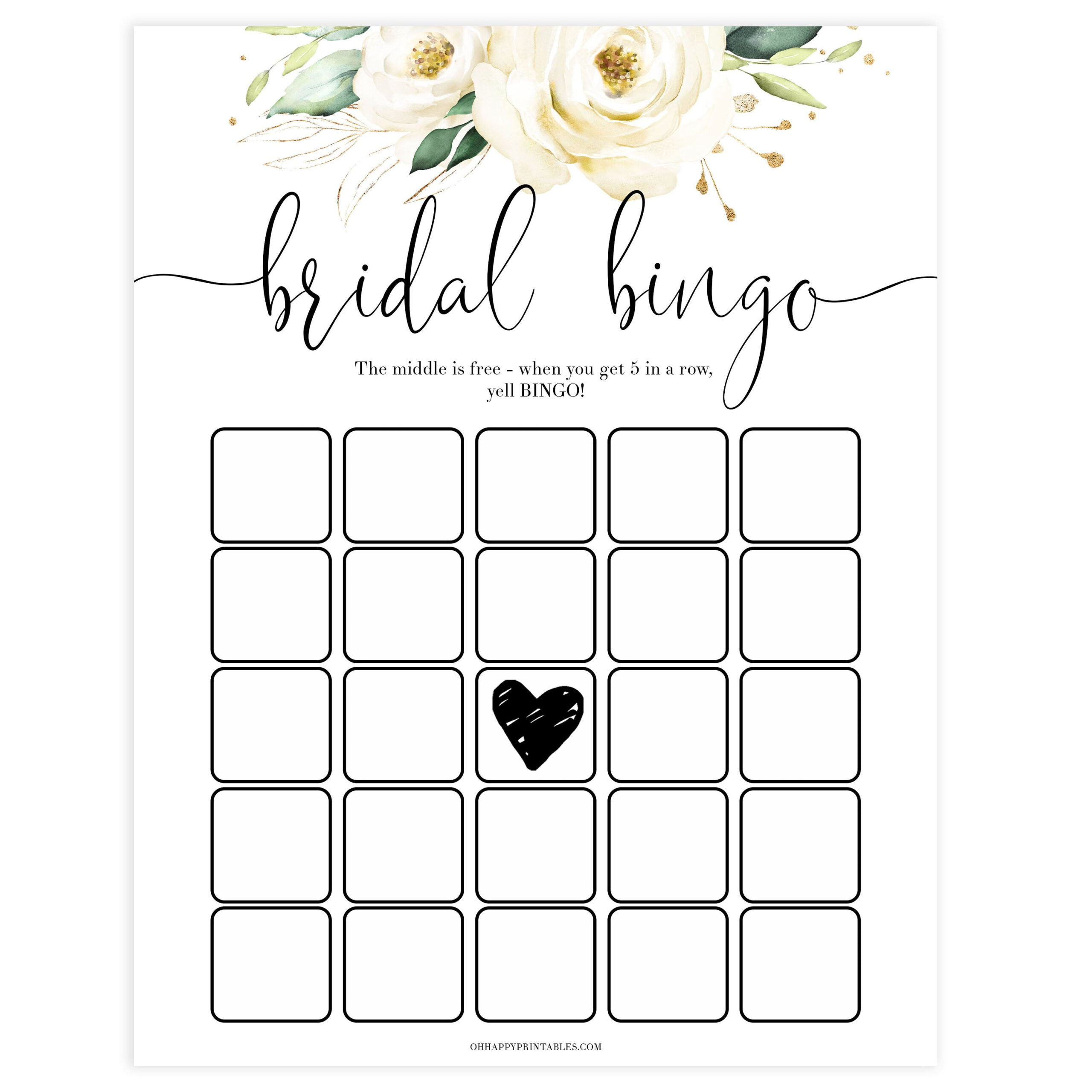 Bridal Bingo Game  Printable Bridal Shower Games – OhHappyPrintables In Blank Bridal Shower Bingo Template
