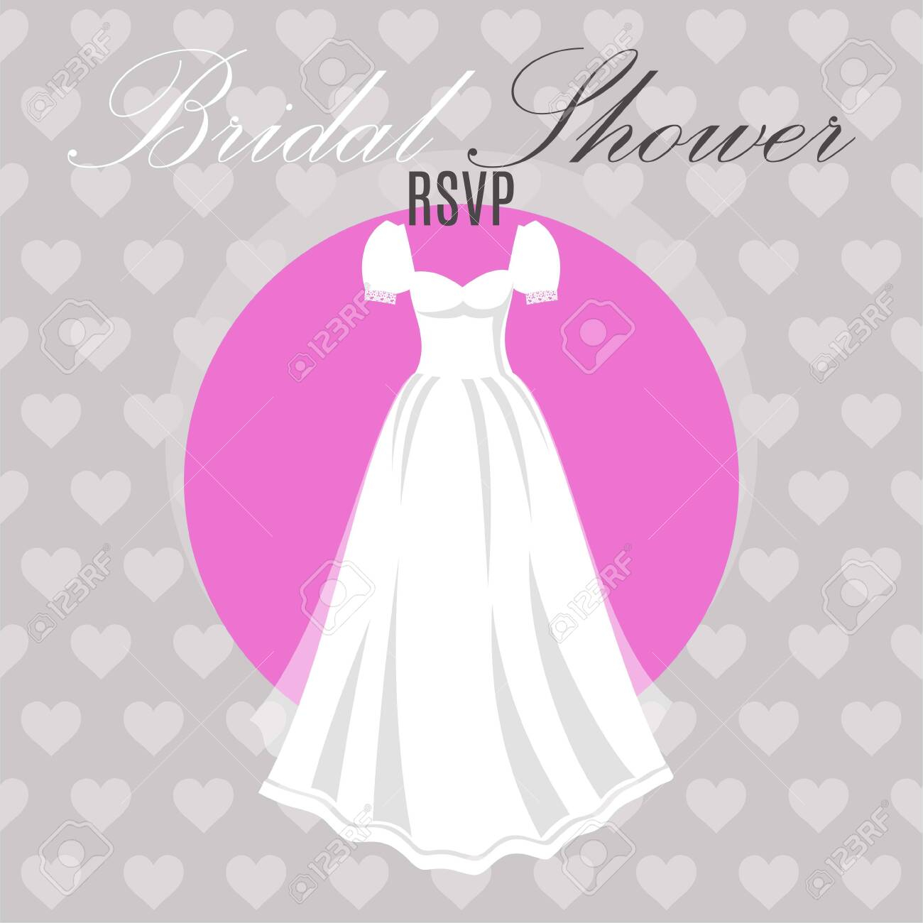 Bridal Shower Dress Vector Illustration On Hearts Background  In Free Bridal Shower Banner Template