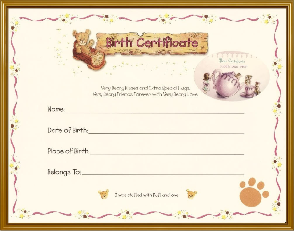 Build A Bear Birth Certificate Printable Pertaining To Build A Bear Birth Certificate Template