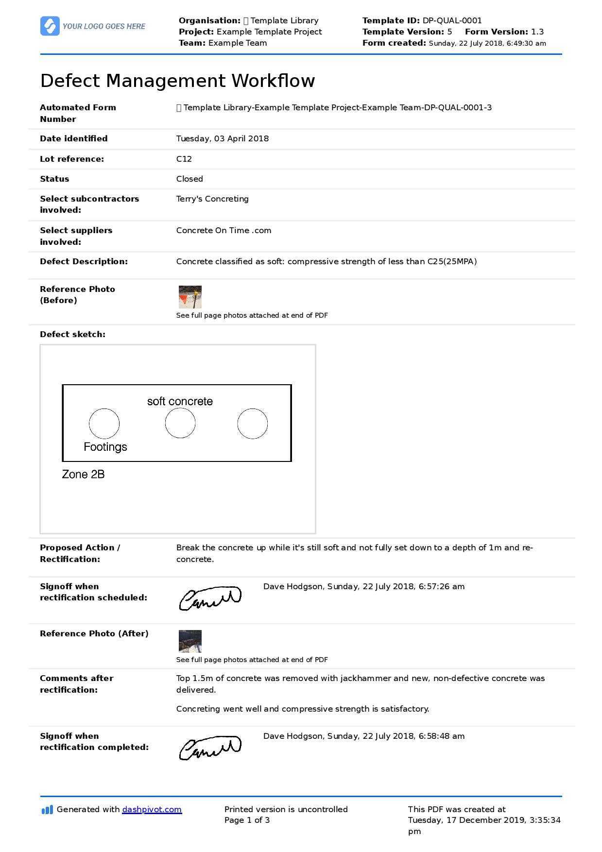 Building Defect Report: Free sample and editable template Pertaining To Construction Deficiency Report Template