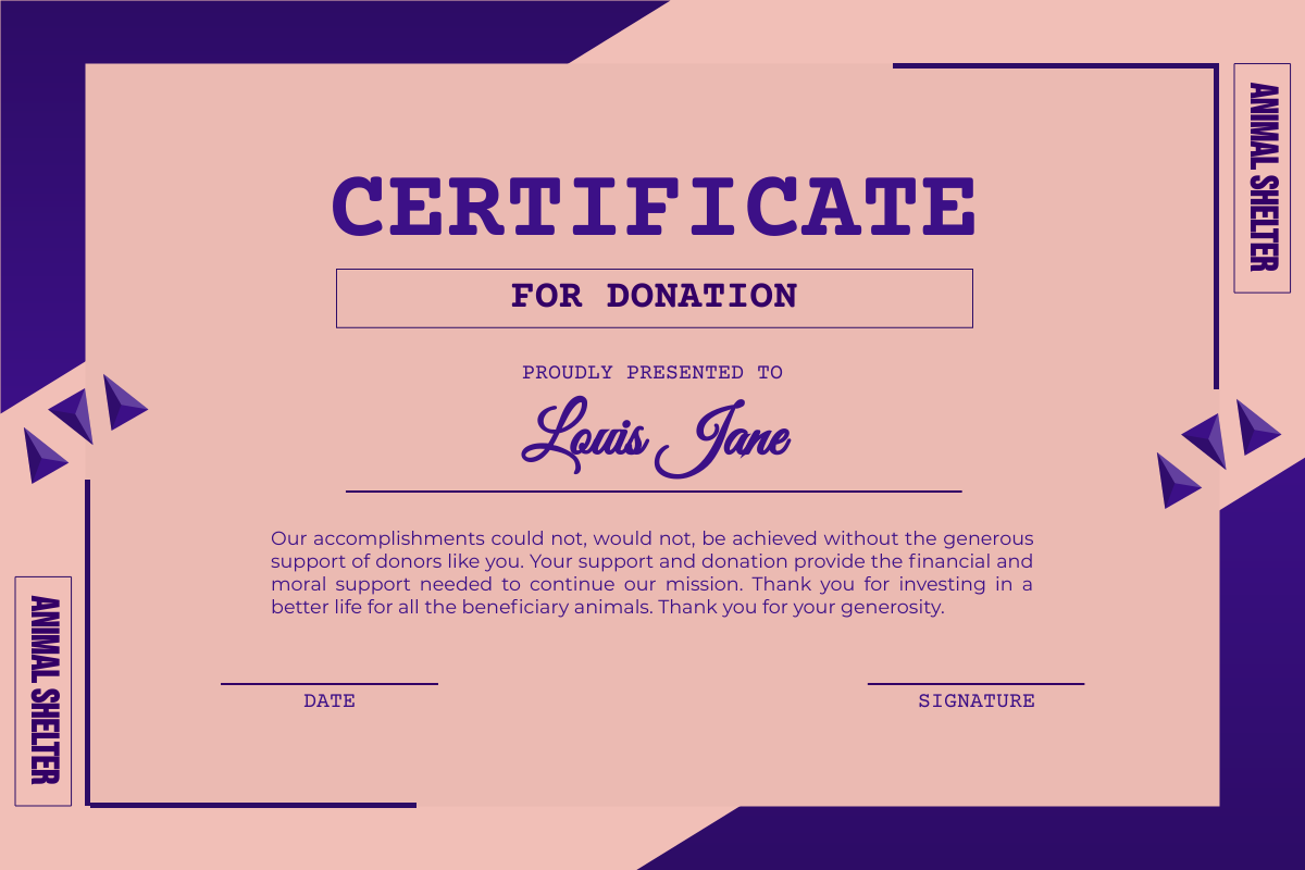 Burnt Pink Certificate For Donation  Certificate Template Within Donation Certificate Template
