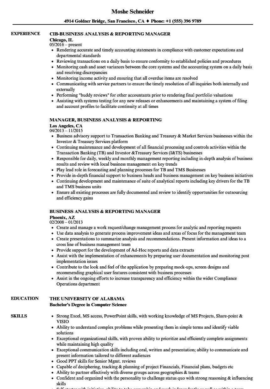 Business Analysis & Reporting Resume Samples  Velvet Jobs In Business Analyst Report Template