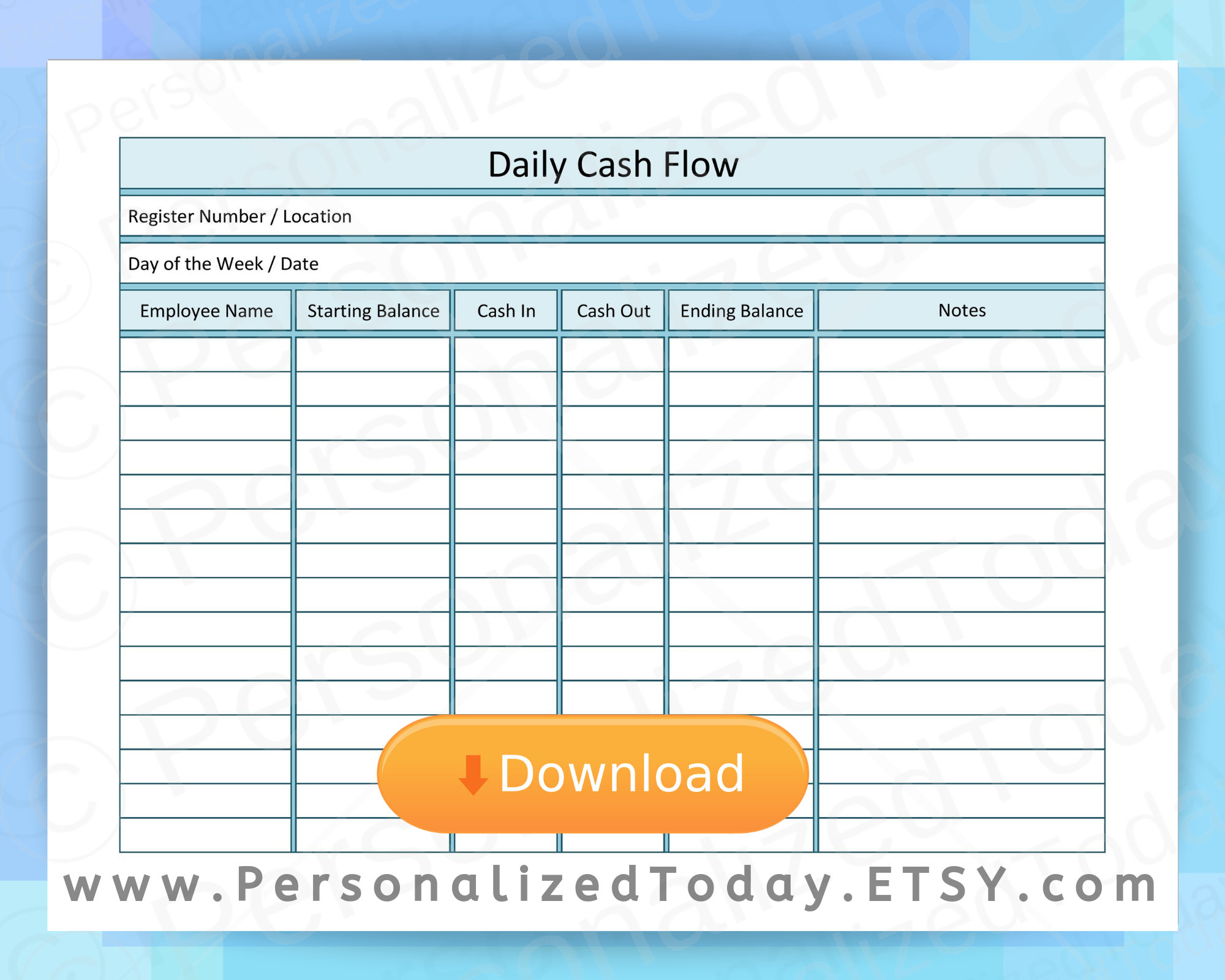 Business Daily Cash Flow Statement Report Register In Out – Etsy For End Of Day Cash Register Report Template