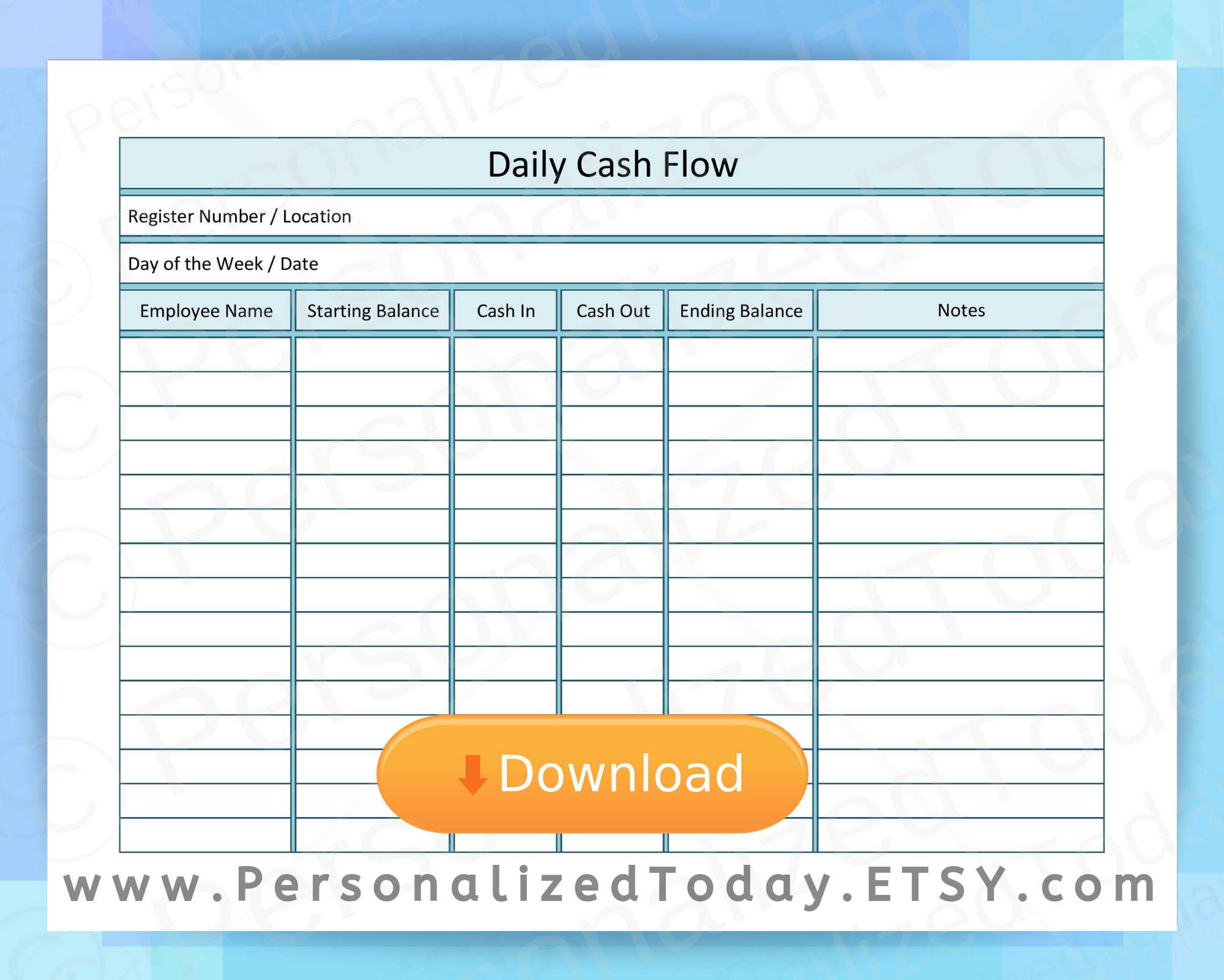 Business Daily Cash Flow Statement Report Register In Out – Etsy For End Of Day Cash Register Report Template