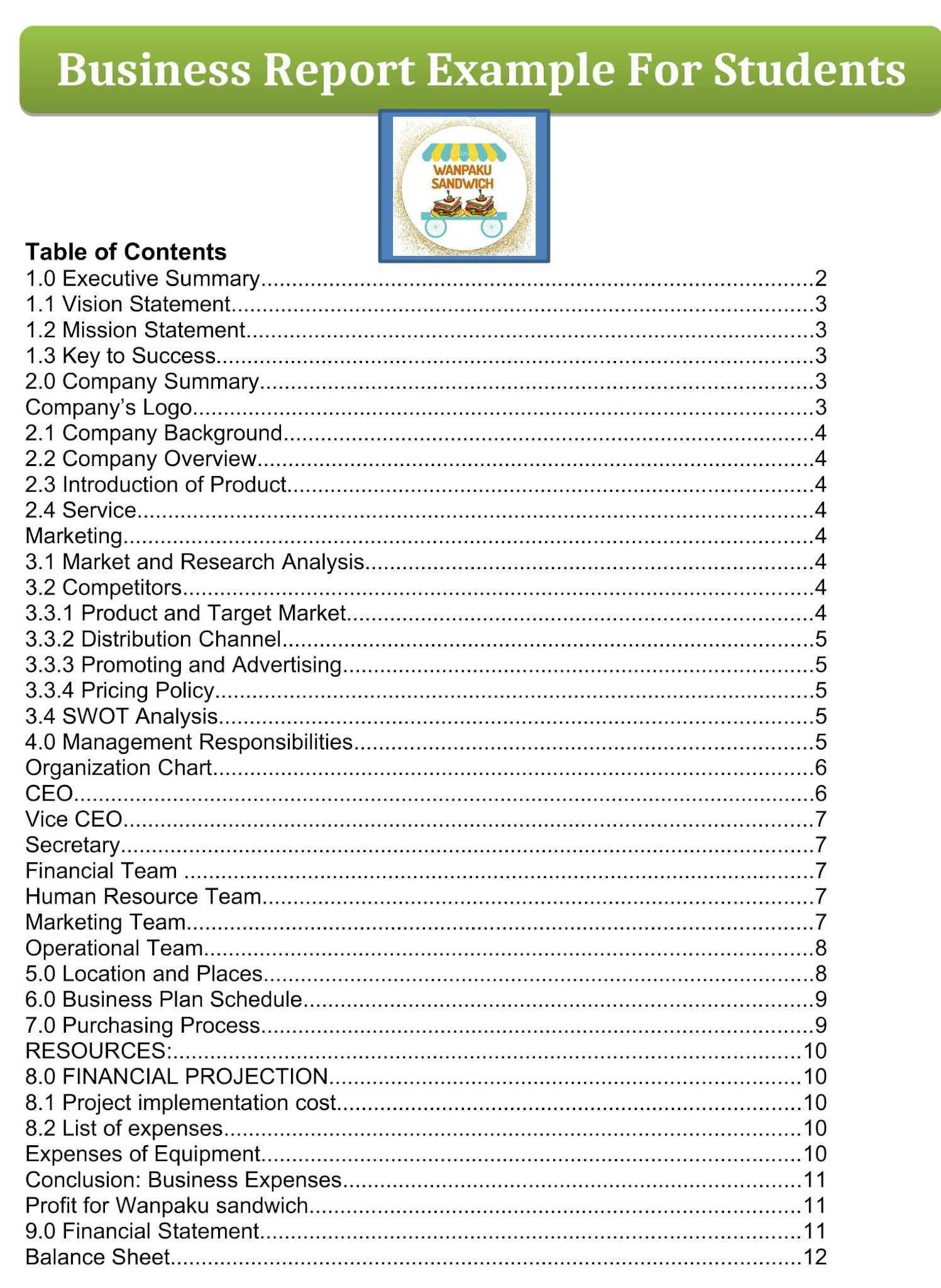 Business Report Example And Sample For Students PDF Within Company Report Format Template