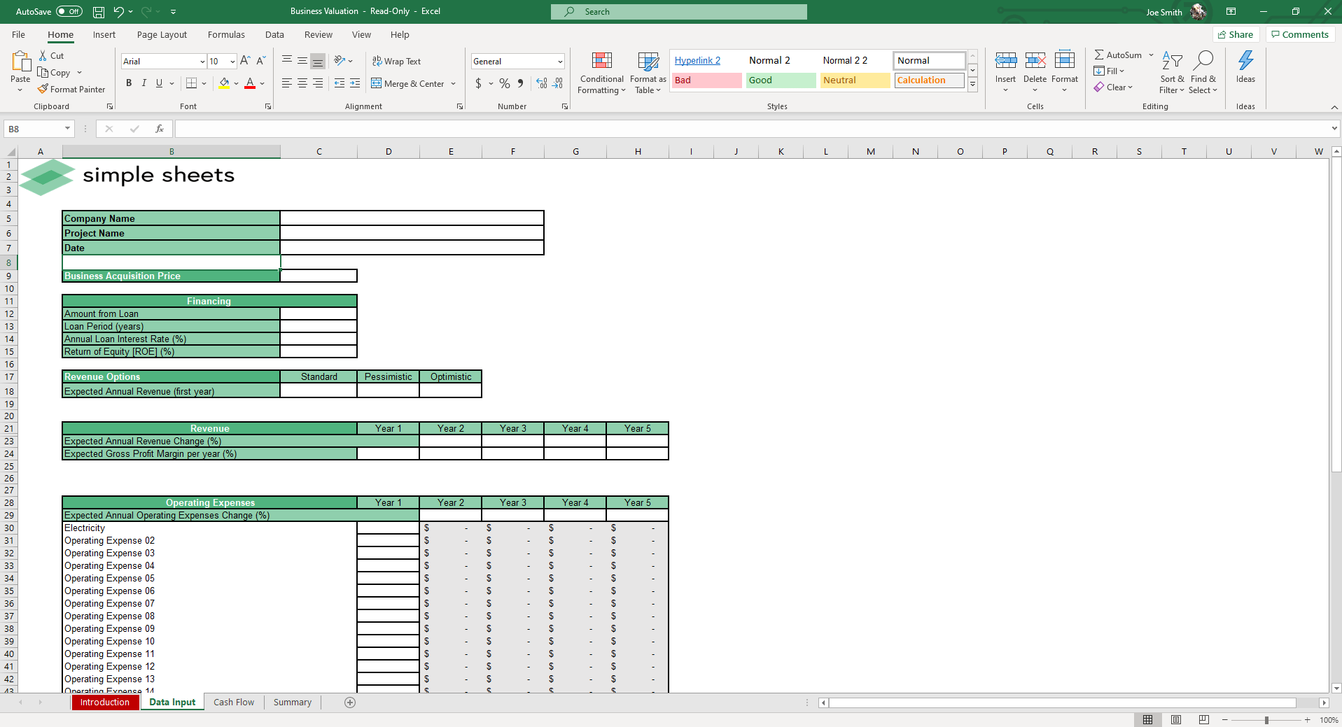 Business Valuation Excel and Google Sheets Template - Simple Sheets Pertaining To Business Valuation Report Template Worksheet Business Valuation Excel and Google Sheets Template - Simple Sheets Pertaining To Business Valuation Report Template Worksheet
