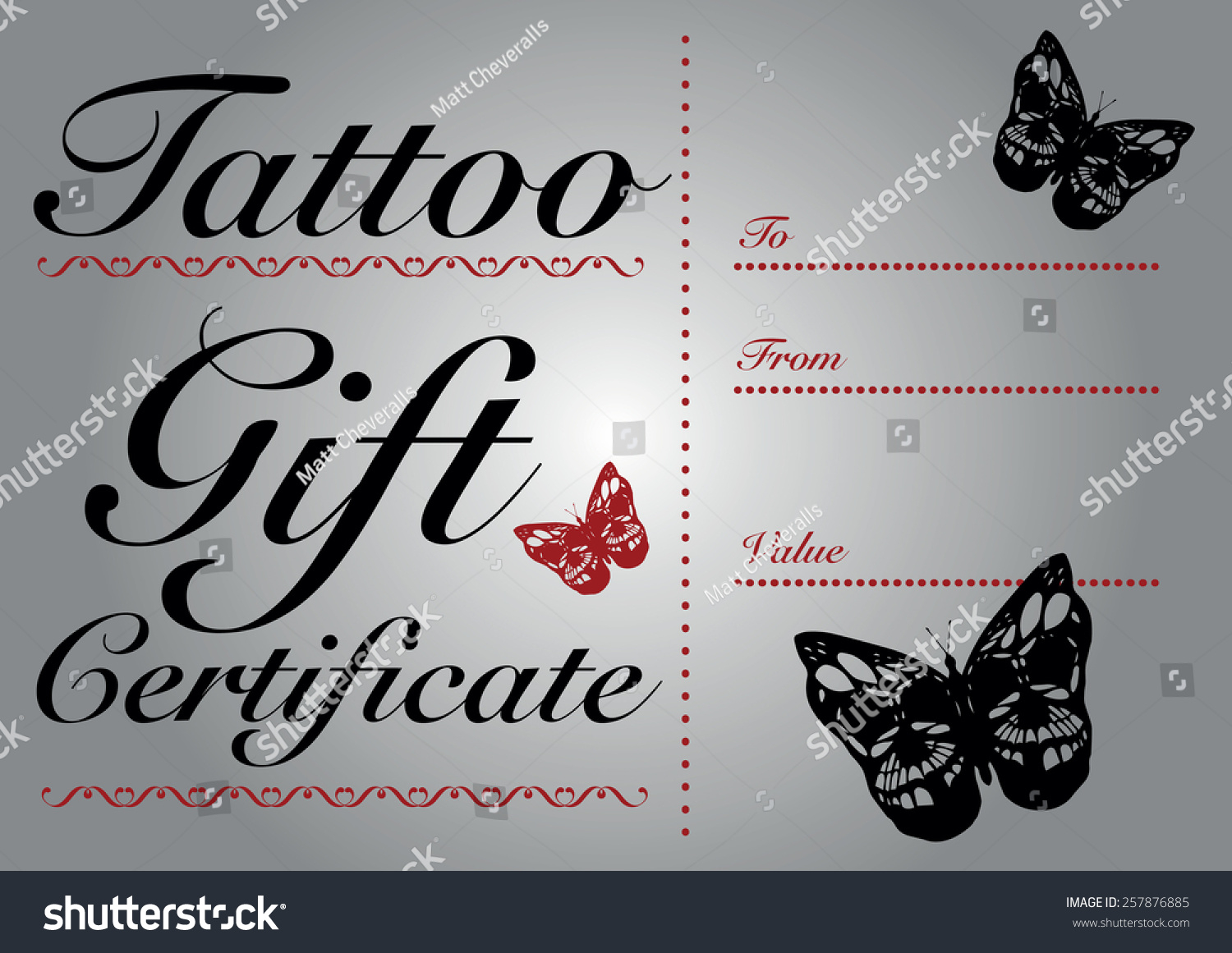 Butterfly Skull Tattoo Gift Card Gift: Stock Vektorgrafik  Throughout Tattoo Gift Certificate Template