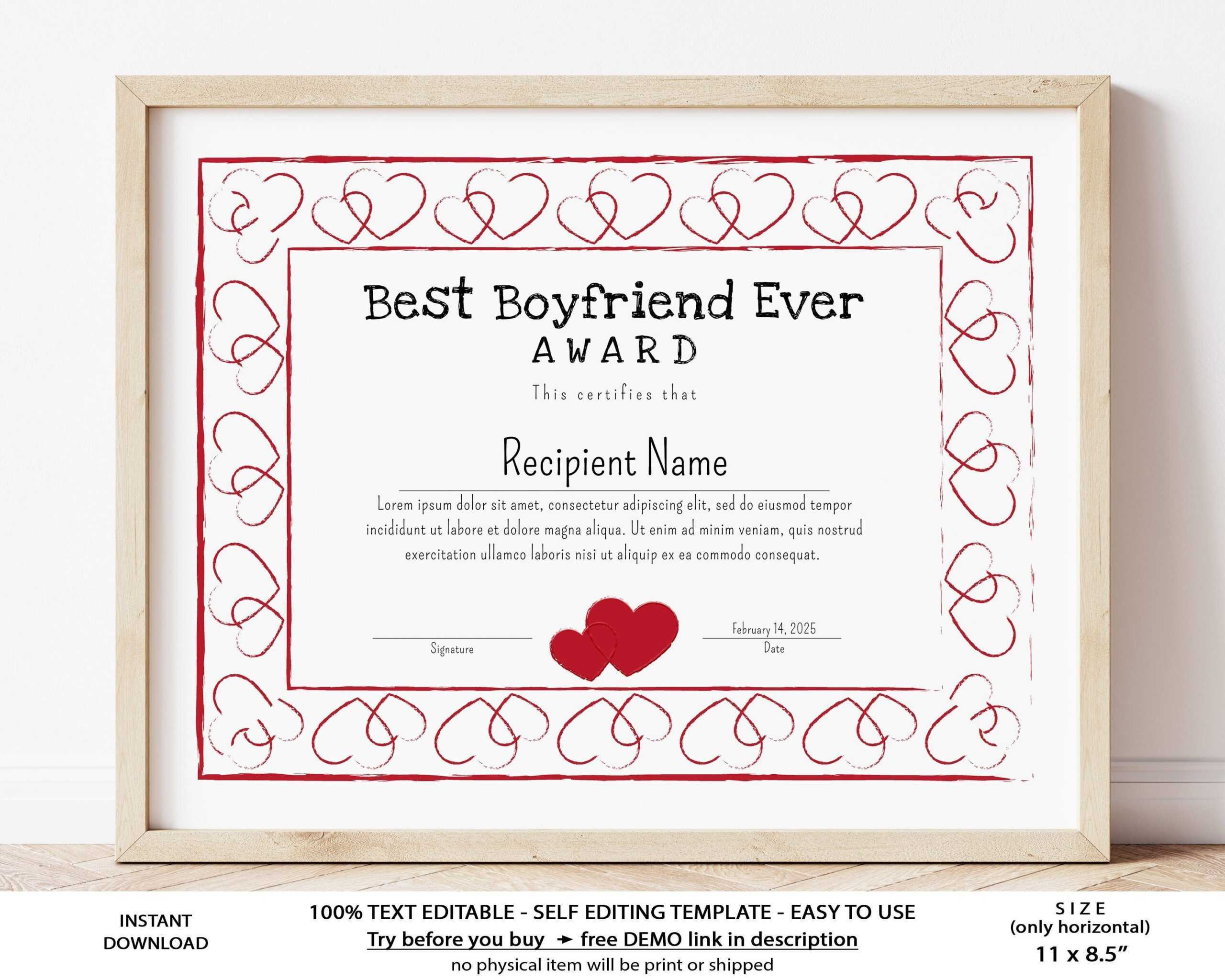Buy Best Boyfriend Ever Award Certificate Template Printable Within Boyfriend Report Card Template Buy Best Boyfriend Ever Award Certificate Template Printable Within Boyfriend Report Card Template