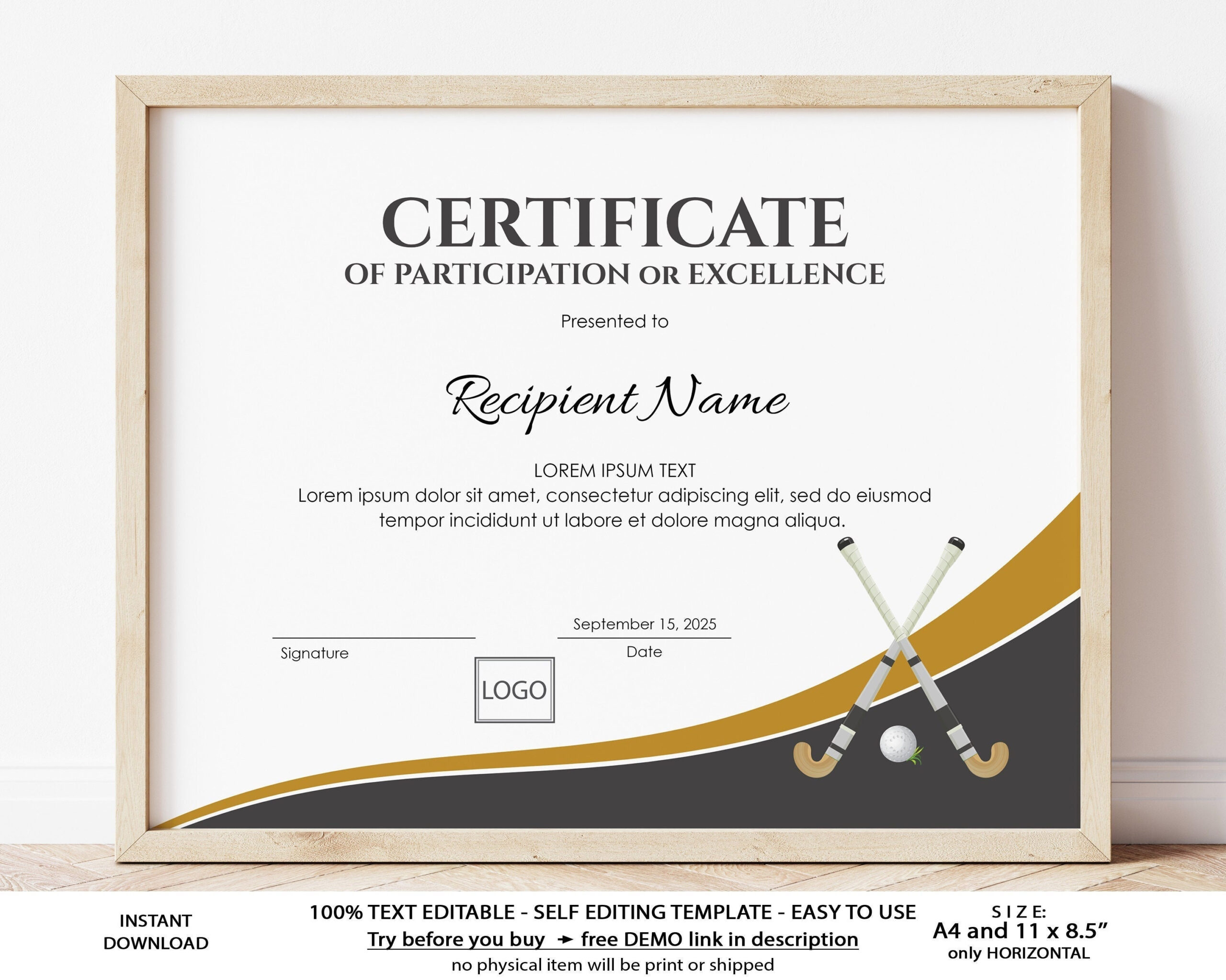 Buy EDITABLE Field Hockey Certificate Template Sports Certificate  In Track And Field Certificate Templates Free