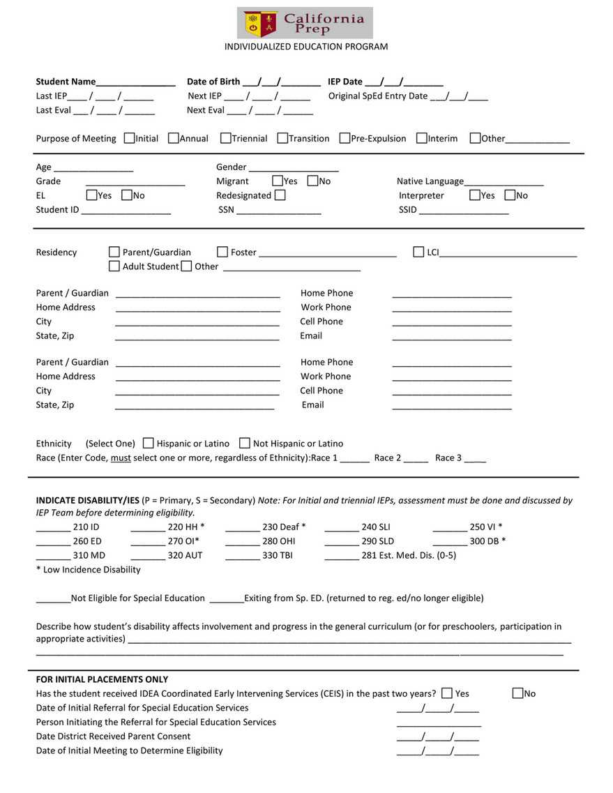 California Prep – CALPREP Blank IEP DOCS – Page 10 – Created With  Inside Blank Iep Template